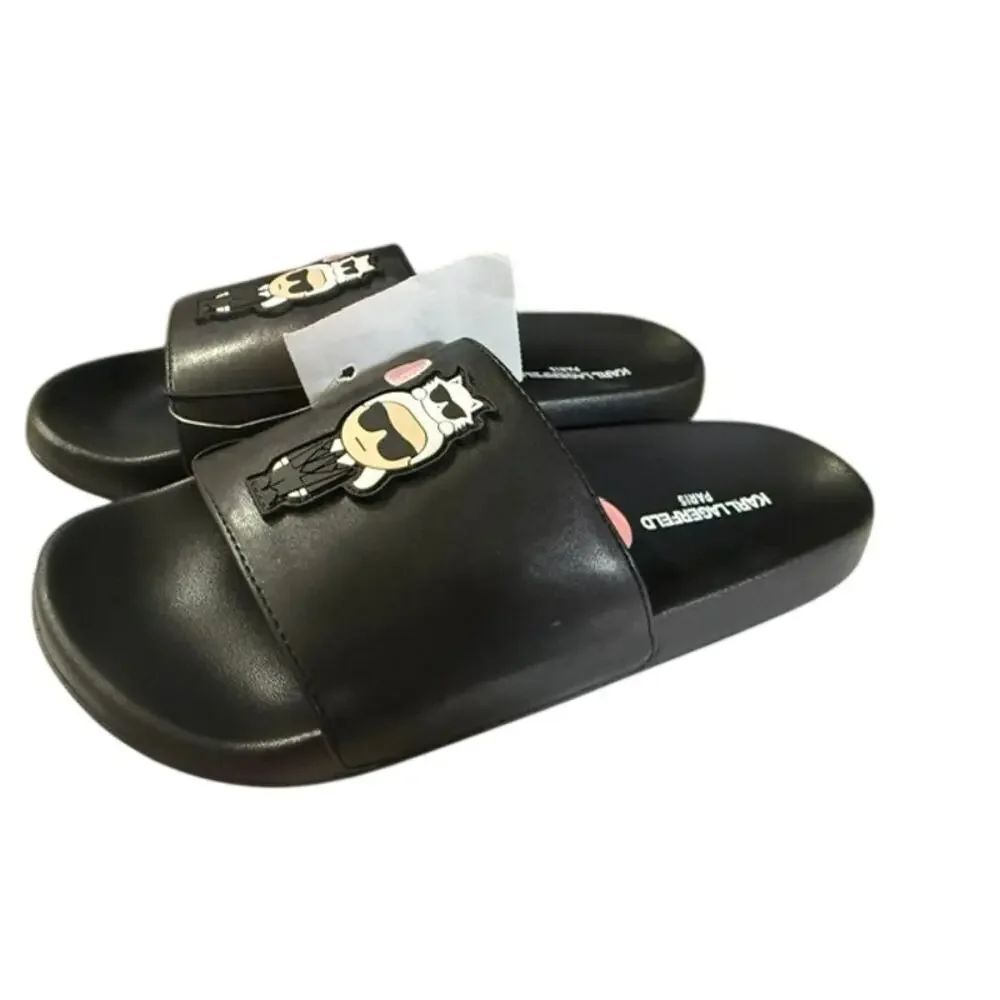 Karl Lagerfeld Paris Sandals Zandrae Womens Size 10 Black Slide Logo Graphic